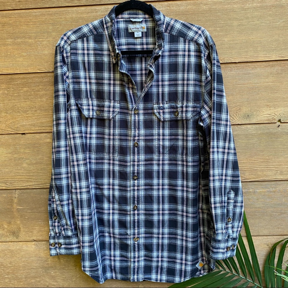 Carhartt Relaxed Fit Black Plaid Shirt with Chest Pockets